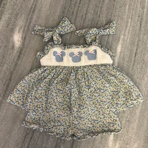Cecil & Lou - Blue Floral Smocked Mouse Ears Short Set (18 mons)